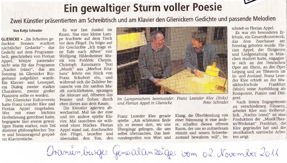 Nachts eins mit Florian Appel und Franz Klee